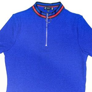 Ribbed racer stripe half zip polo size large